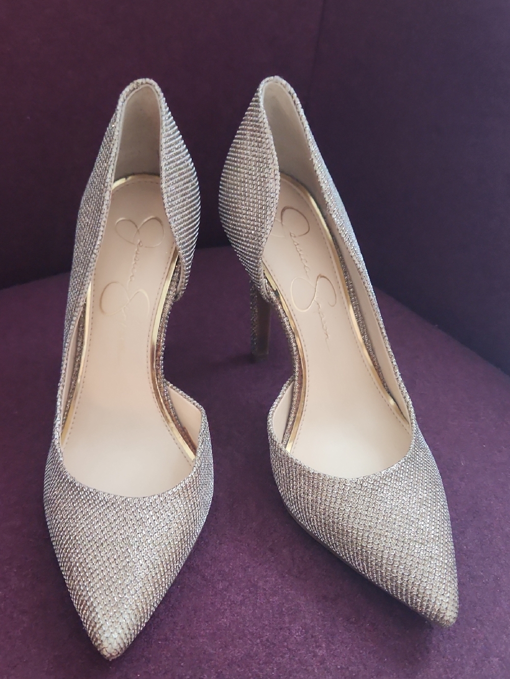 Jessica Simpson Glitter Pointed-Toe Stiletto Pumps - Champagne Gold